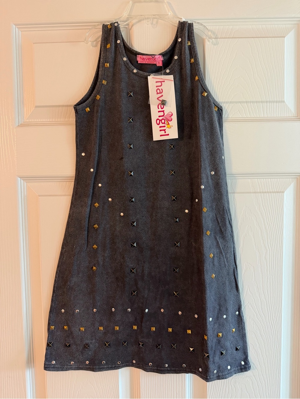 NWT Haven Girl Studded Tank Dress 5 Gray Gold Black Rhinestone Edgy Rock